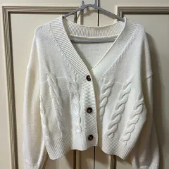 アイボリー ケーブル編み ニット カーディガン