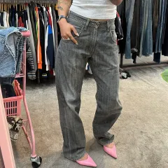 EDWIN 505D ブラックデニム セルビッジ ルーズ ストレート デニム パンツ (28)