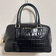 美品 Guy Laroche ギラロッシュ クロコ型押し レザー ミニボストンバッグ ハンドバッグ 南京錠付き 肩掛け可能 黒×金のサムネイル