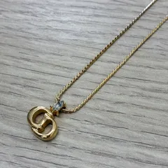 [Y0464]Christian Dior　クリスチャンディオール　CDロゴ　ストーン　ネックレス　ゴールドカラー　ヴィンテージ