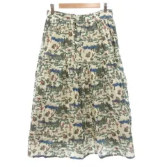 ネネット Ne-net 美品 フレアスカート ギャザー 2 白 ホワイト 緑 グリーン 総柄 /NL ■YHS14のサムネイル