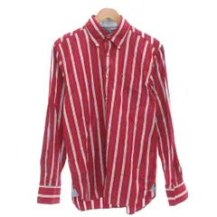 トミーヒルフィガー TOMMY HILFIGER 美品 80s ボタンダウンシャツ バックタック 長袖 ストライプ ロゴ刺繍 M 赤 レッド /KR ■YHS15