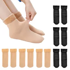 [nalaina] 靴下 レディース ソックス (6足セット) ショートソックス 暖かい 厚手 厚裏パイル 蒸れない 保温 女性靴下 冬用 春夏秋くつ下 保温 防寒 抗菌防臭 通学 通勤 室内 部屋着 黒+肌色
