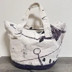 KAPITAL duffle キャピタル マリンモチーフ 手書きペイント 蓋付き ビッグトートバッグ 帆布 キャンバストートバッグ 大容量 UNIVERSALジップ オフホワイト×ネイビー ユニセックス メンズ レディースのサムネイル