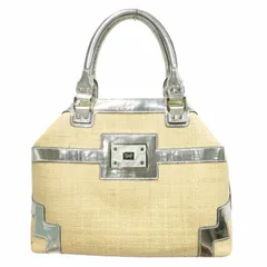 アニヤハインドマーチ ANYA HINDMARCH ハンドバッグ かごバッグ ロゴ 切替 レザー メタリック ベージュ ゴールドカラー 0419