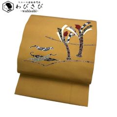 名古屋帯 塩瀬 魚柄 鮃 ひらめ 亜麻色 O-5925 - メルカリ