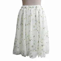 アースミュージック&エコロジー EARTH MUSIC & ECOLOGY 美品 チュールスカート 花柄 刺繍 イージー ひざ丈 F 白 アイボリー系 マルチカラー ■MET1 0725