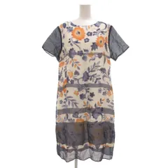 アルチザン ARTISAN ワンピース 13+ 半袖 花柄 麻 リネン シルク混 ひざ丈 紺 ネイビー 白 ホワイト /NU ■YHS11のサムネイル