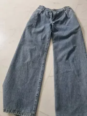 ライトブルー カラー ワイド デニム パンツ