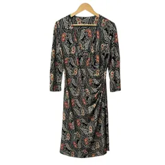 LAURAASHLEY(ローラアシュレイ) ワンピース サイズ13 L レディース美品  黒×ボルドー×マルチ 花柄/春・秋物
