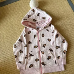 キッズ A BATHING APE アベイシングエイプ ベイビー マイロ モノグラム フードジップアップ ピンク