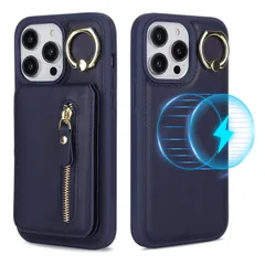 【人気商品】Ｈａｖａｙａ いphone14Pro Max ケース MagSafe 対応 iPhone 14 Pro Max ケース マグセーフ 分離式 リング付き 耐衝撃 カード収納 ファスナー ワイヤレス充電対応（6.7インチ対応）-ブルー
