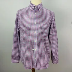 MACKINTOSH LONDON マッキントッシュロンドン ボタンダウン 長袖 チェック ロゴボタン LL クリーニング済み 極薄手 ピンクパープル 系 ホワイト マルチカラー 古着 G1M10-107-16【0446】のサムネイル