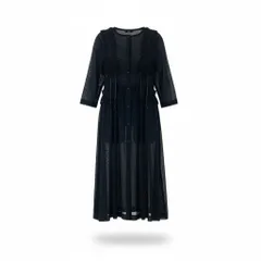 67k20《美品》 TOKUKO 1er VOL トクコプルミエヴォル シアー ロングワンピース 7分袖 フリル装飾 レディース 女性用 9 ブラックu02tのサムネイル
