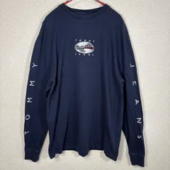TOMMY JEANS ロンT ネイビー ロゴ刺繍 袖プリント Mサイズ トミージーンズ 長袖 カットソー