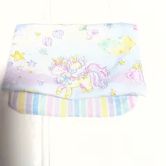 ハンドメイド移動ポケット☆水色ゆめかわユニコーン×カラフルストライプ☆