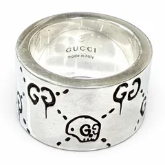 美品◇GUCCI グッチ 455318 925 GHOST ゴーストリング ワイド 指輪 アクセサリー シルバー 8 JP7号相当 イタリア製 重量12.3g レディース