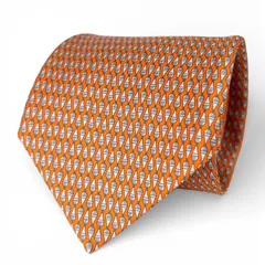極美品▲HERMES エルメス 646153 UA シルク100％ 総柄 クラヴァット ネクタイ オレンジ 箱付き フランス製 メンズ