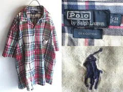 90sビンテージ Polo by Ralph Lauren ラルフローレン ポロポニーロゴ刺繍 チェック 開襟 ボックス オープンカラーシャツ 3X BIG USA企画