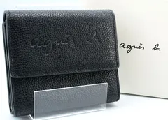 agnes b. アニエスベー VOYAGE ボヤージュ  二つ折財布 ブラック 黒 レザー シボ革 エンボスロゴ バイカラー ブルー 完売品のサムネイル