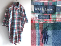 希少 90sビンテージ Ralph Lauren ラルフローレン BLAKE ポロポニーロゴ刺繍 マドラスチェックシャツ BDシャツ M インド製