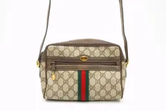 オールド グッチ ヴィンテージ シェリーライン ショルダーバッグ 904 02 004 GGプラス PVCレザー 茶 ブラウン GUCCI 6328h