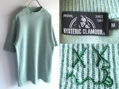 HYSTERIC GLAMOUR ヒステリックグラマー HYS FACE刺繍 モックネックTシャツ ダブルフェイス コットンニット カットソー M ミントグリーンのサムネイル