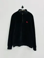 STUSSY ステューシー ストック ロゴ ベロア ハーフジップアップ スウェットシャツ