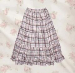 ピンクハウス フラワーチェックプリントスカート ロング丈 前開き