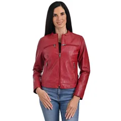 リー レディース アウター ジャケット・ブルゾン レザー フェイクレザー Womens Lee Cafe Racer Faux Leather Jacket Red レッドのサムネイル