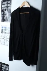W(M) デコ ニット カーディガン 軽量 レーヨン ブラック ノームコア-17542