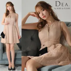 【DEA. by ROBE de FLEURS / ディアバイローブドフルール】チェック柄刺繍レースフレアミニキャバドレス DE3502