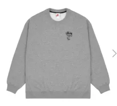 US/M NIKE x STUSSY NRG ZR フリース クルーネック ヘザー グレー