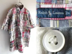 希少 90sビンテージ Ralph Lauren ラルフローレン コットン マドラスチェック 半袖 クレイジーパッチワーク プルオーバーシャツ M インド製