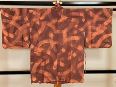 101B【アンティーク着物】羽織 茶 刷毛目 円文様 モダン 洒落着 リメイク素材にも 【正絹？？】