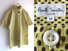 美品 90sビンテージ Paul Smith LONDON ポールスミス ロンドン コットン ドット柄 ボックスシルエット 半袖 BDシャツ M 黄茶 日本製 全紳連