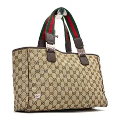 【余裕は手元に宿る】　GUCCI　トートバッグ GGキャンバス シェリーライン ホースビット シルバー金具 オールドグッチ　ベージュ×ブラウン