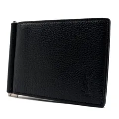 未使用に近い YVES SAINT LAURENT イヴサンローラン マネークリップ 二つ折り財布 ビルクリップ 札入れ レザー 本革 グレインレザー ブラック 黒 ロゴ 485630 メンズ 紳士 ビジネス プレゼント コンパクトウォレット YSL