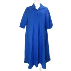 アビステ ABISTE Liebe シャツワンピース ロング スキッパー 5分袖 ロゴプレート フリーサイズ 青 ブルー /X