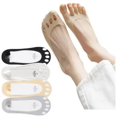 [Weuiean] レディース フットカバー 2WAY パンプスソックス [4足組] つま先ソックス 5本指 ソックス 靴下 浅履き つま先なし 滑り止め付き 脱げにくい 見えない靴下 吸汗速乾 抗菌防臭 22-25㎝ LZW-13h
