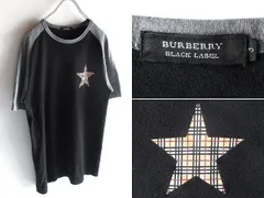 希少 BURBERRY BLACK LABEL バーバリーブラックレーベル ノバチェックスター ロゴワッペン Rockstarプリント ラグランTシャツ 3 黒 グレー