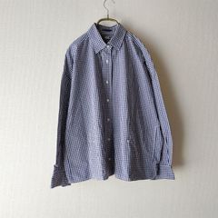美品 マーガレットハウエル 七分袖シャツ サイズ3 青系 チェック 綿100
