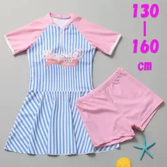 水着 2点セット 130-160 半袖ワンピース キッズ ラッシュガード ピンク 水色  パンツ付 ラッシュガード ガールズ 韓国 レディース タンキニ セットアップ セパレート 10代 20代 女子 おしゃれ　女の子　学生 中学生　高校生　大学生　プール　海
