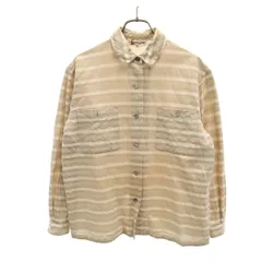 Pierre Cardin ピエールカルダン リネン シルクブレンド ボーダー柄 長袖 シャツ 9 ベージュ レディース 古着のサムネイル