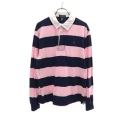 POLO RALPH LAUREN ポロラルフローレン ボーダー柄 長袖 ラガーシャツ 18-20 ピンク キッズ 古着