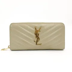 サンローラン SAINT LAURENT カサンドラ 長財布 ベージュ レザー ゴールド金具 財布 YSL R801886