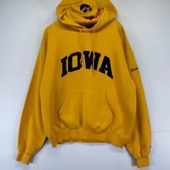 古着 チャンピオン Champion パーカー プルオーバー スウェット カレッジロゴ 刺繍デザイン M  イエロー系 メンズ