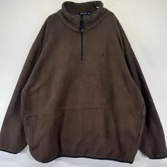 古着 ノーティカ NAUTICA フリース ジャケット ハーフジップ プルオーバー 厚手 トレーナー ワンポイントロゴ 2XL  ブラウン系 メンズ