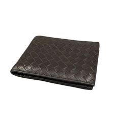 BOTTEGA VENETA 二つ折り財布 レザー編み込み ダークブラウン - メルカリ