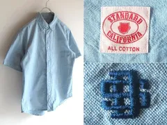 STANDARD CALIFORNIA スタンダードカリフォルニア ロゴ刺繍 半袖 コットン シャンブレーシャツ BDシャツ M ライトブルー 水色のサムネイル